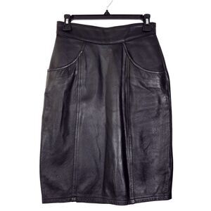 Vintage 80s Don't Stop Leather High Waist Straight Pencil Skirt Black Size 8